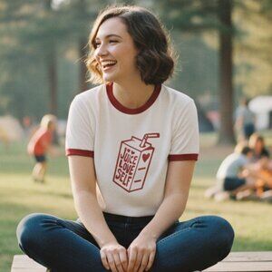 Self Love Juice Graphic Tee Retro Funny Cute Ringer T-Shirt Red and White Top